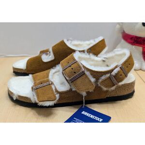 Birkenstock Milano Suede Leather Shearling Slingback Sandals Women's 9 EU 40 NWT